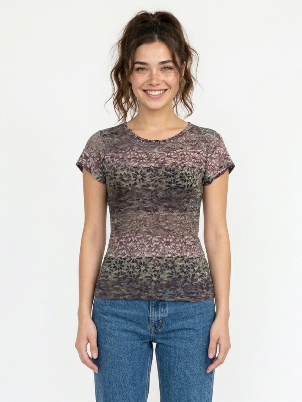 STAR CCC Vintage Y2K Purple Gray Short Sleeve Top - Small